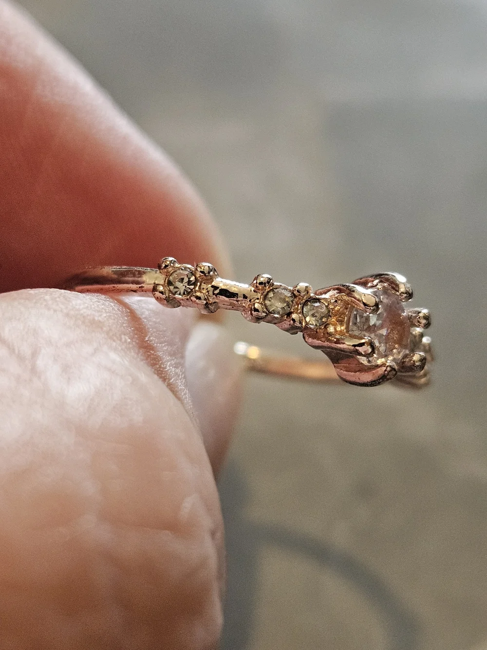 Rose Gold Tone Petite Halo Flower Ring with Clear Stones